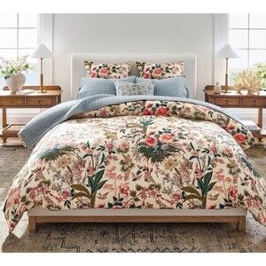 POTTERY BARN Rose Floral Stripe Reversible Duvet Cover-King/CalKing-NWT